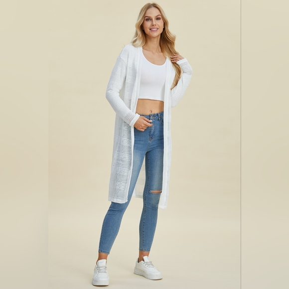 Double Take Full Size Open Front Longline Cardigan - Picture 7 of 11